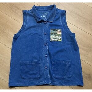 Michael Leu Art to Wear Blue Vest Granny Buttons Jacket Sleeveless Sz S Fountain